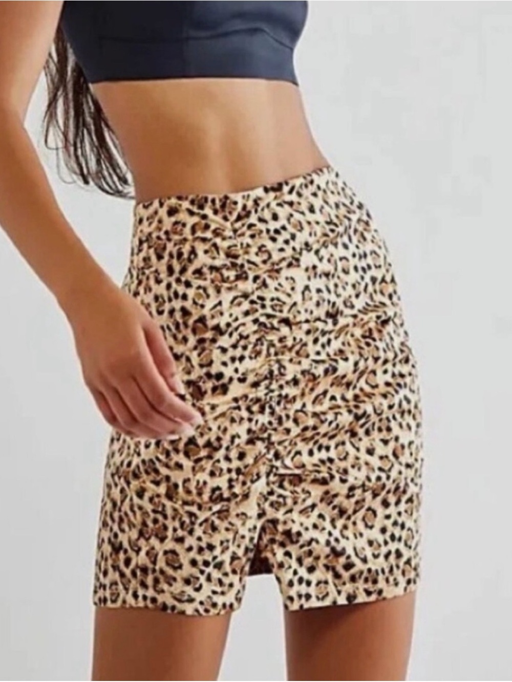 Free People 🐆 Avas Leopard Print Ruched Mini Skirt Sz 6